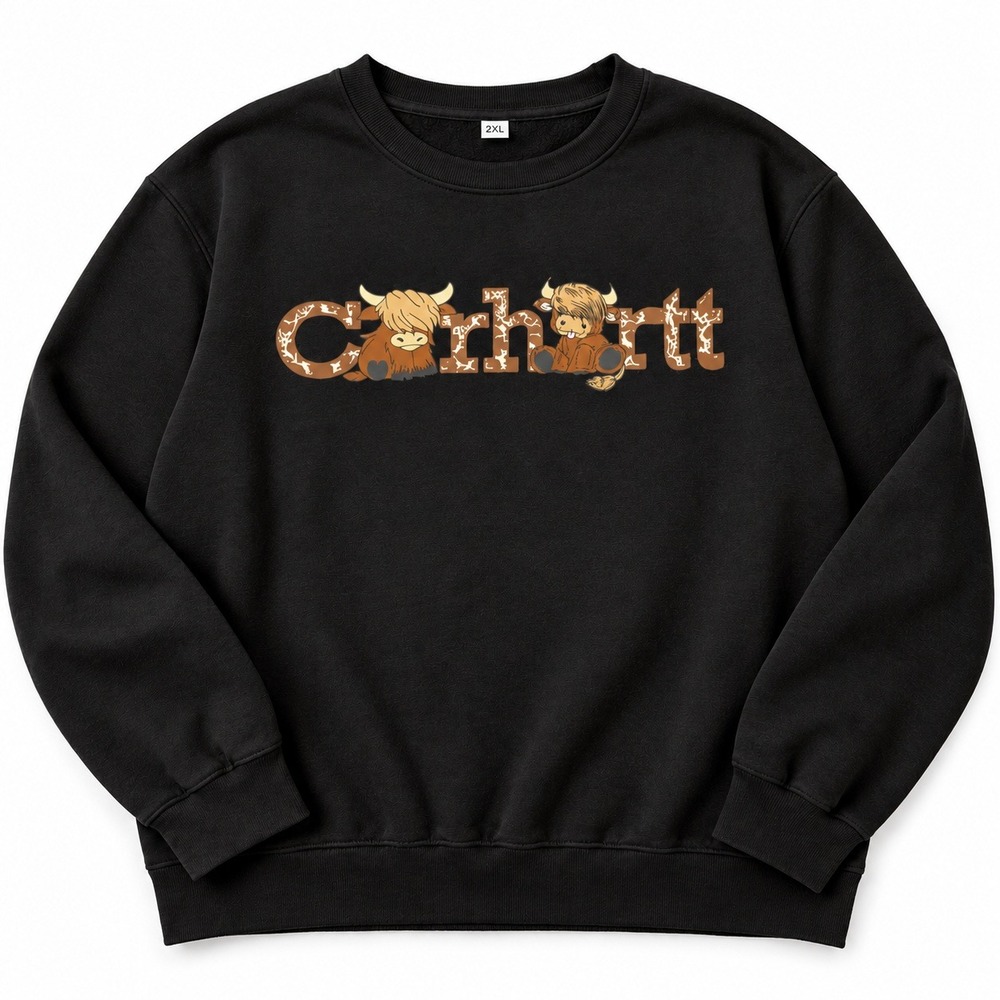 Carhartt Parody Highland Cow Graphic Crewneck Sweatshirt Black 2XL Womens